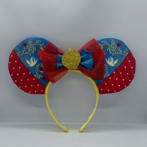 Disney Red and Blue Minnie Mouse Ears with Gold Apple